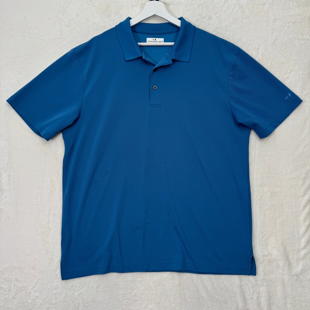 Grand Slam Polo Shirt Mens Large Blue Performance Short Sleeve Golf Solid‎ Top